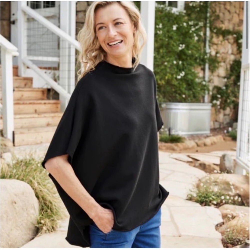 Frank & Eileen Tee Lab Top Women One Sz Black Excellent Mock Neck Capelet Cotton
